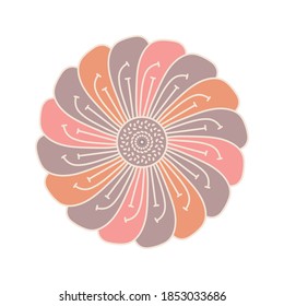 Vector peony flower design element in line and color style. Delicate pink petals. Dense flower on white isolated. Cyclic even petals, shampoo, hair products, lotion labels.