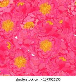 Vector peony flowers and buds seamless pattern