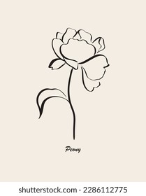 Vector peony logo. Modern flower illustration. Floral logo template. Hand-drawn feminine logo design.