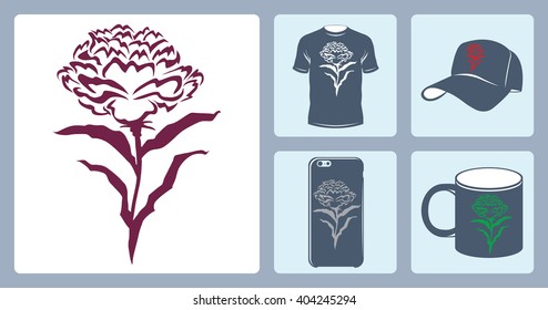 Vector peony logo to print on t-shirt.
Vector peony logo to be printed on a mug.
Vector peony logo print on the phone's case.
Vector logo peony print baseball cap. Flat set.