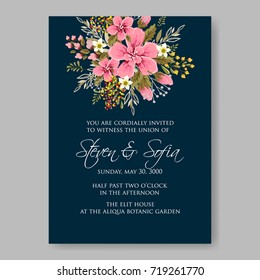 Vector peony pink hibiscus flowers for wedding invitation card