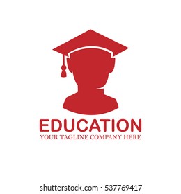 Vector People Academic Hat or Gown Icon Logo Red