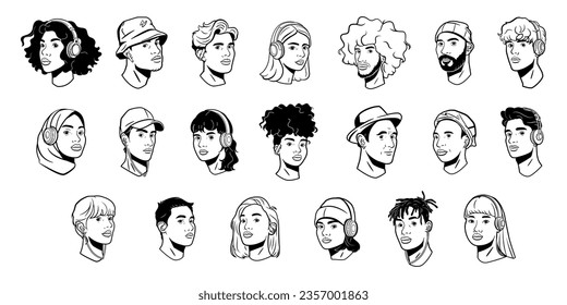 vector people avatar headphone cartoon set illustration isolated