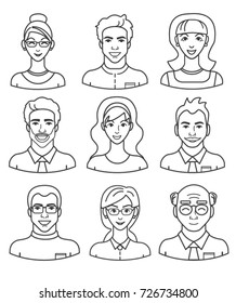 Vector people avatar set. Flat line design of people. Perfect image for website profile, social network, social media etc.