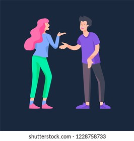 Vector people in bad emotions, character in conflict, angry or tired and in stress. Aggressive people yell at each other. Colorful flat concept illustration.