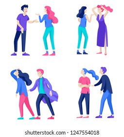 Vector people in bad emotions, character in conflict, angry or tired and in stress. Aggressive people yell at each other. Colorful flat concept illustration.