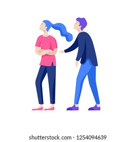 Vector people in bad emotions, character in conflict, angry or tired and in stress. Aggressive people yell at each other. Colorful flat concept illustration.