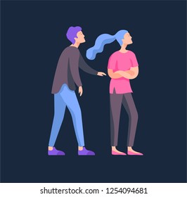 Vector people in bad emotions, character in conflict, angry or tired and in stress. Aggressive people yell at each other. Colorful flat concept illustration.