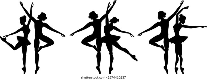 Vector people. Ballet couple. Ballet dancers icon. Dancing couple silhouette set. A graceful man and woman dance classical ballet. Vector illustration isolated