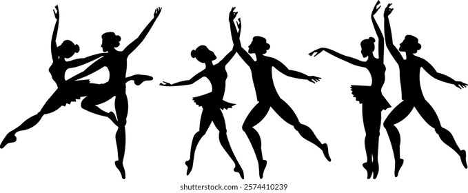 Vector people. Ballet couple. Ballet dancers icon. Dancing couple silhouette set. A graceful man and woman dance ballet. Vector illustration isolated