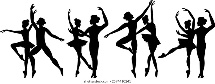 Vector people. Ballet couple. Ballet dancers icon. Dancing couple silhouette set. An adult man and woman are dancing ballet. Vector illustration isolated 