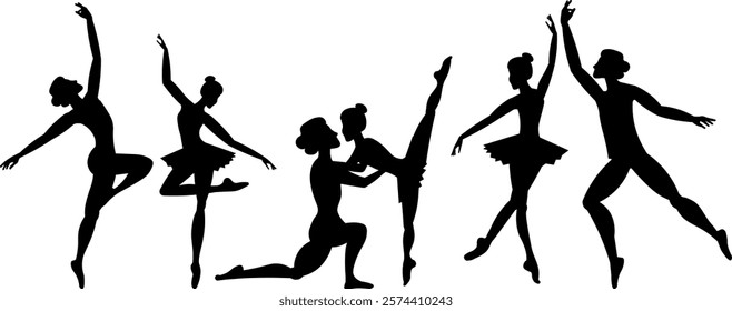 Vector people. Ballet couple. Ballet dancers icon. Dancing couple silhouette set. An adult man and woman dance classical ballet. Vector illustration isolated