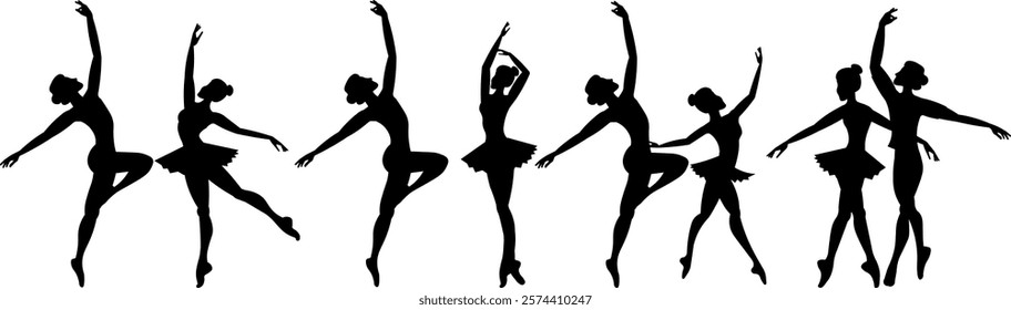 Vector people. Ballet couple. Ballet dancers icon. Dancing couple silhouette set. A man and a woman dance classical ballet.  Vector illustration isolated