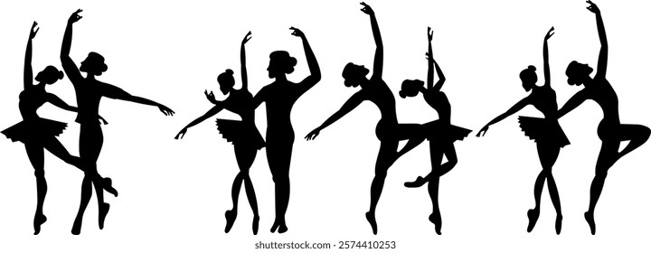 Vector people. Ballet couple. Ballet dancers icon. Dancing couple silhouette set. The ballet couple dances ballet beautifully. Vector illustration isolated