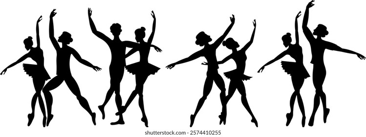 Vector people. Ballet couple. Ballet dancers icon. Dancing couple silhouette set. Beautiful ballet couple dancing ballet.  Vector illustration isolated