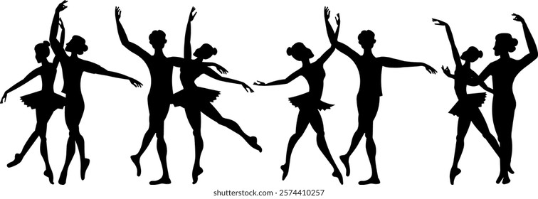 Vector people. Ballet couple. Ballet dancers icon. Dancing couple silhouette set. A beautiful ballet couple dances classical ballet. Vector illustration isolated 