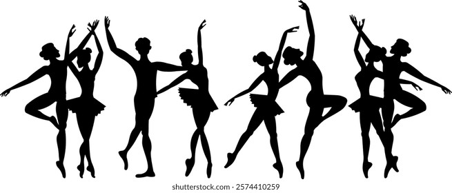 Vector people. Ballet couple. Ballet dancers icon. Dancing couple silhouette set. A cute ballet couple dances classical ballet. Vector illustration isolated