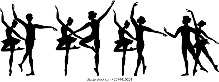 Vector people. Ballet couple. Ballet dancers icon. Dancing couple silhouette set. Cute ballet couple dancing ballet. Vector illustration isolated