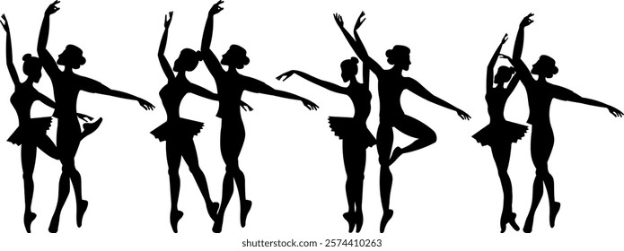 Vector people. Ballet couple. Ballet dancers icon. Dancing couple silhouette set. Beautiful ballet couple dancing ballet. Vector illustration isolated