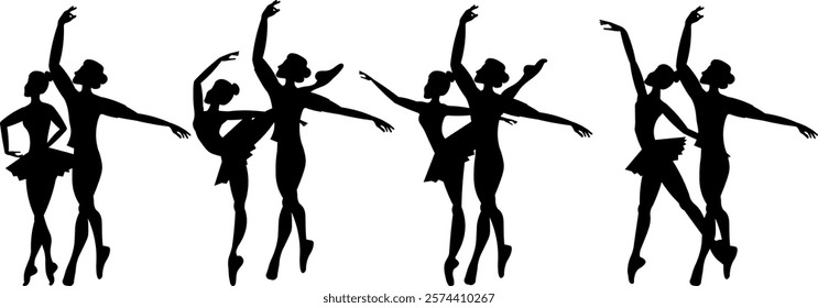 Vector people. Ballet couple. Ballet dancers icon. Dancing couple silhouette set. A ballet couple dances ballet. Vector illustration isolated 