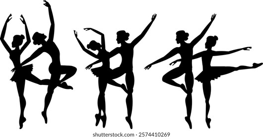 Vector people. Ballet couple. Ballet dancers icon. Dancing couple silhouette set. A ballet couple dances classical ballet. Vector illustration isolated