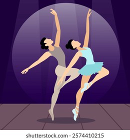 Vector people. Ballet couple. A ballet couple dances on stage. Vector 