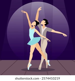 Vector people. Ballet couple. A ballet couple performs on stage. Vector