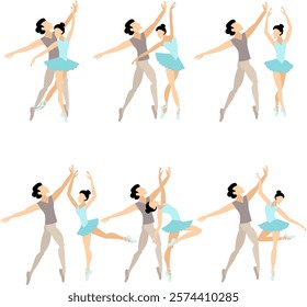 Vector people.  Ballet couple. Set of ballet couples. A man and a woman are dancing ballet. Vector illustration isolated 