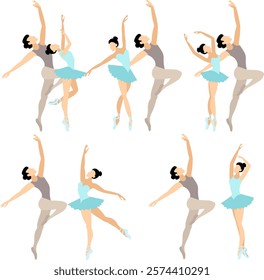 Vector people.  Ballet couple. Set of ballet couples. The ballet couple dances ballet beautifully. Vector illustration isolated