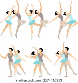 Vector people.  Ballet couple. Set of ballet couples. A ballet couple dances classical ballet.Vector illustration isolated 