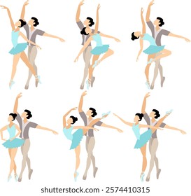 Vector people.  Ballet couple. Set of ballet couples. A ballet couple dances ballet. Vector illustration isolated 