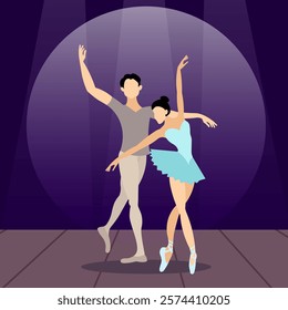 Vector people. Ballet couple.A beautiful ballet couple dances ballet on stage. Vector 