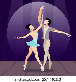 Vector people. Ballet couple.A ballet couple dances classical ballet on stage. Vector