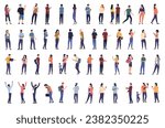 Vector people bundle collection - Set of illustrations with various diverse casual flat design characters in side view doing regular normal day activities and poses