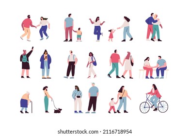 Vektor People bündeln Vektorset. Männliche und weibliche flache Zeichen einzeln auf weißem Hintergrund