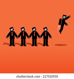 Vector people chain with one flying