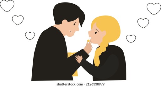 Personaje vectorial. Pareja abrazándose y pasando tiempo juntos. Ilustración de concepto colorida y plana.