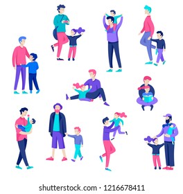  Personaje vectorial. Padre y su hijo pasan tiempo juntos