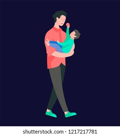 Vector people character. Father and him child spending time together