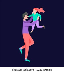 Vector people character. Father and him child spending time together, happy male parent. Colorful flat concept illustration.