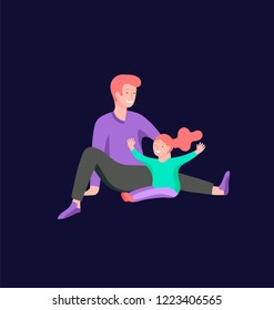 Vector people character. Father and him child spending time together, happy male parent. Colorful flat concept illustration.