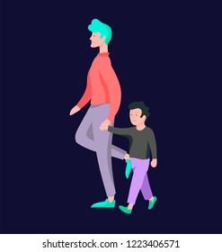 Vector people character. Father and him child spending time together, happy male parent. Colorful flat concept illustration.