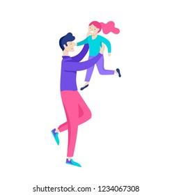Vector people character. Father and him child spending time together, happy male parent. Colorful flat concept illustration.