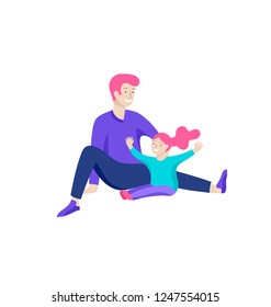 Vector people character. Father and him child spending time together, happy male parent. Colorful flat concept illustration.