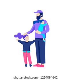 Vector people character. Father and him child spending time together, happy male parent. Colorful flat concept illustration.