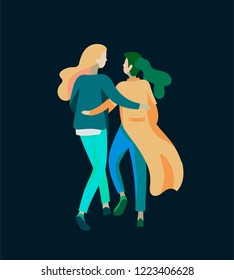 Vector people character. Friends and couple hugging, walking and spend time tygether. Colorful flat concept illustration.