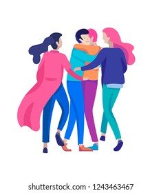 Vector people character. Friends and couple hugging, walking and spend time tygether. Colorful flat concept illustration.
