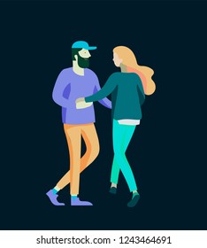Vector people character. Friends and couple hugging, walking and spend time tygether. Colorful flat concept illustration.