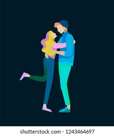 Vector people character. Friends and couple hugging, walking and spend time tygether. Colorful flat concept illustration.