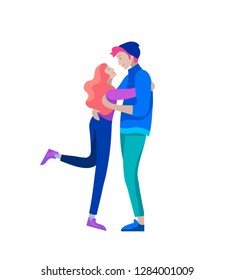 Vector people character. Friends and couple hugging, walking and spend time tygether. Colorful flat concept illustration.